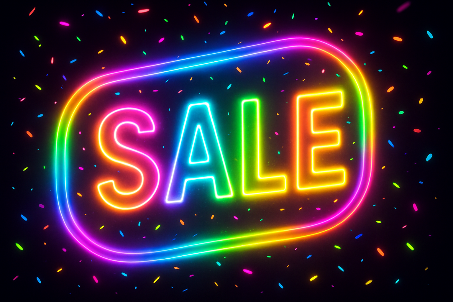 sale and confetti neon theme rainbow 